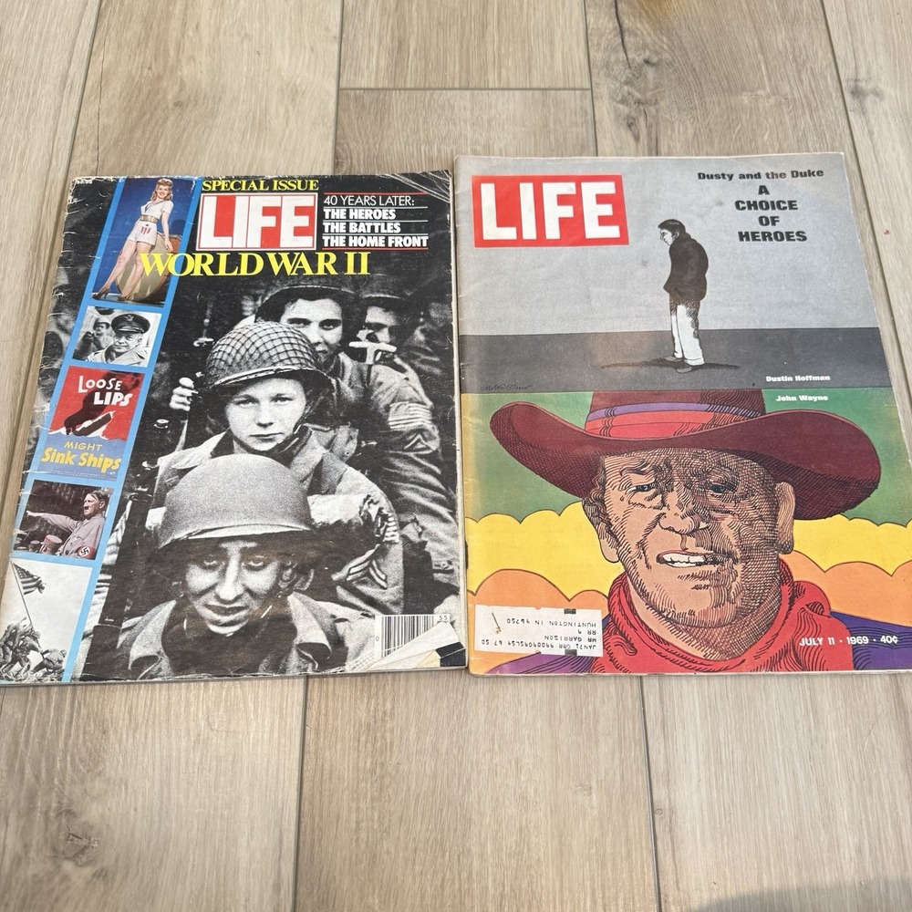 Life Magazine Lot 2 July 11 1969 Dusty & Duke John Wayne WW2 40th Anniv Special